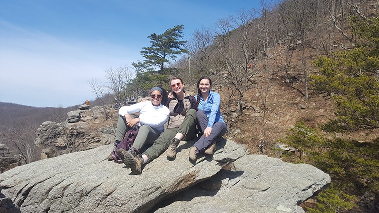 Lu Sevier hiking with friend in Harper's Ferry, West Virginia