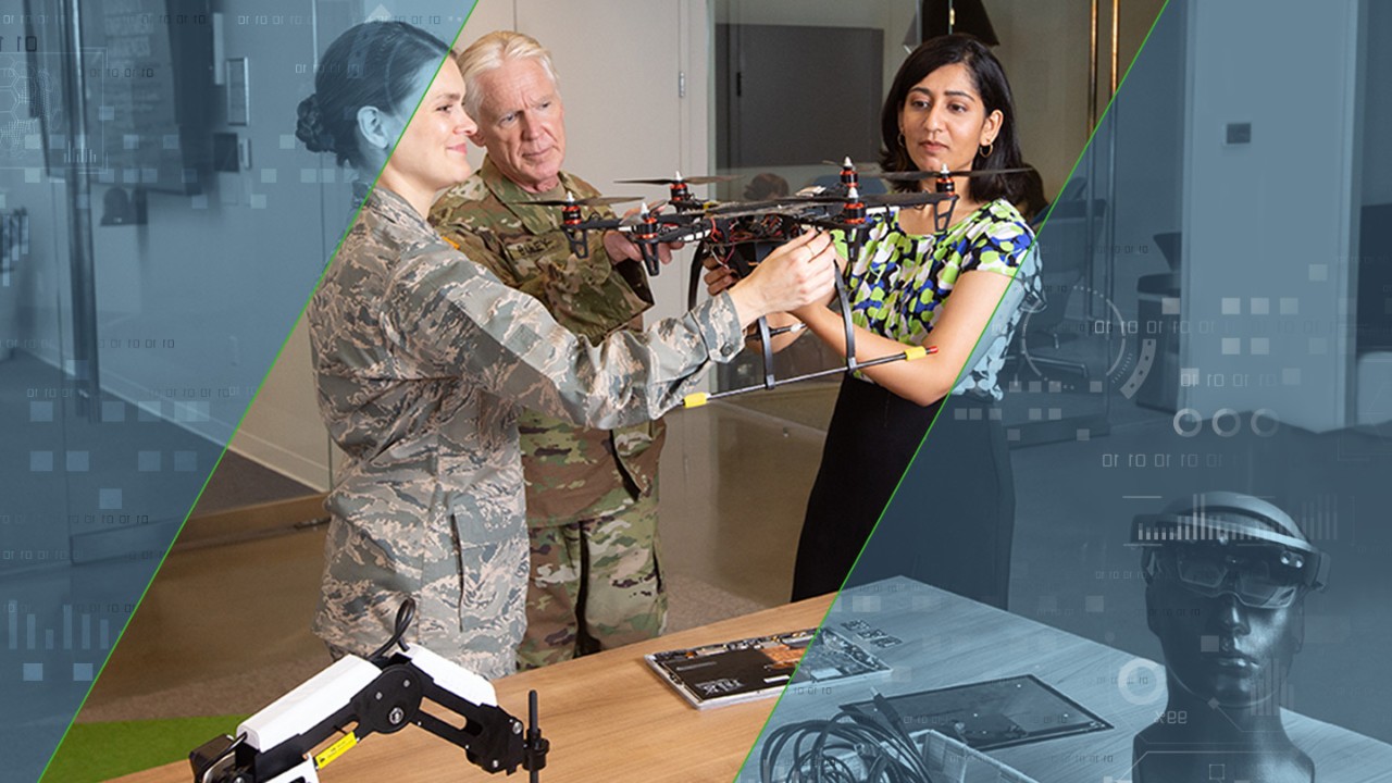 Military personnel testing out a drone