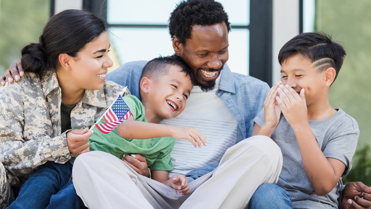 Military family on front porch