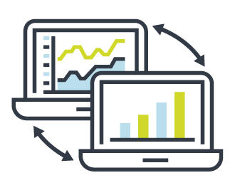 Information sharing on laptops icon.